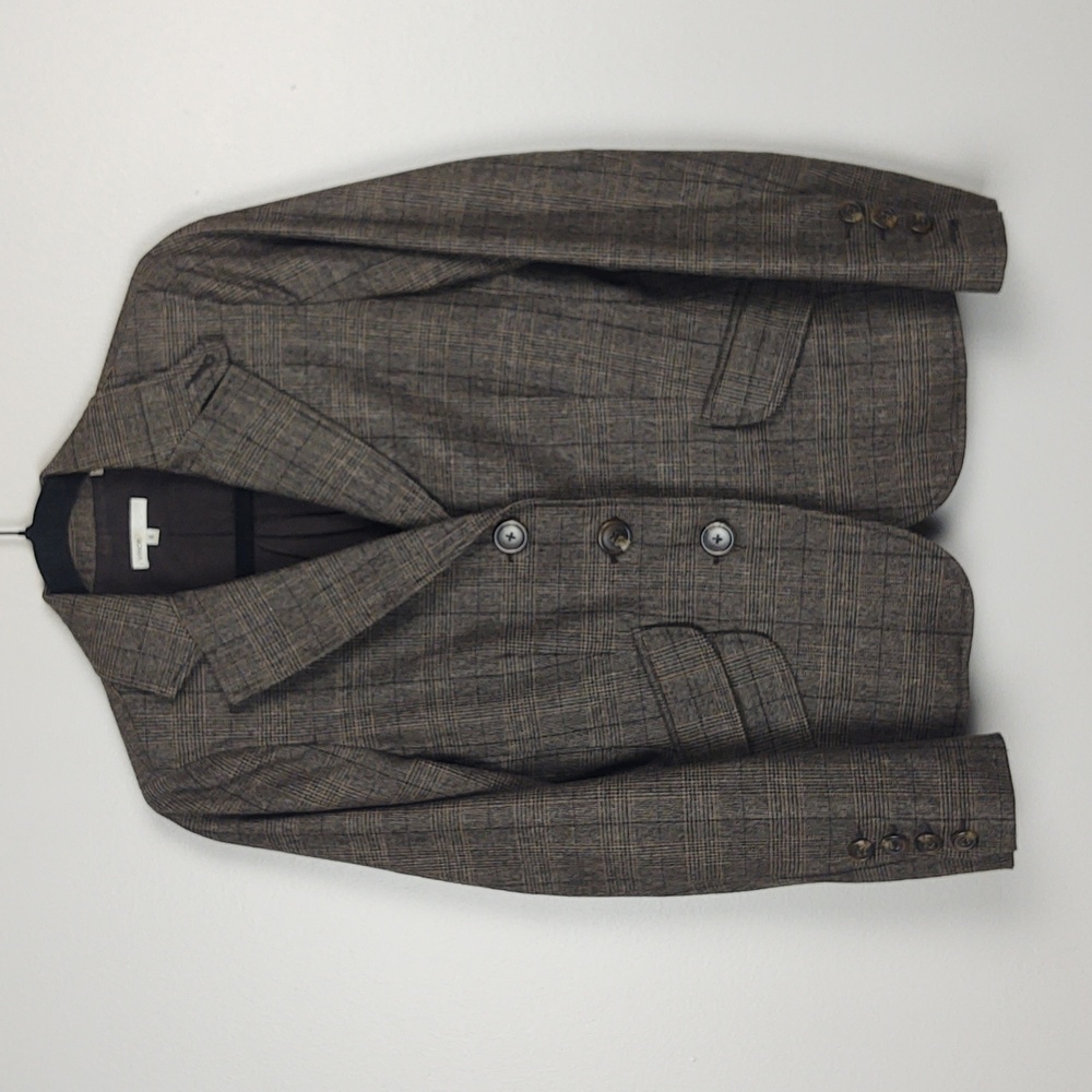 Vince Womens Glen Plaid Wool Blazer Jacket Brown Size 6 Tailored Career